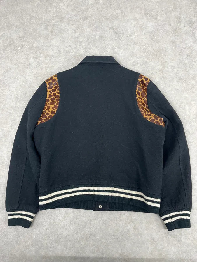 AW2012 Saint Laurent Leopard Black Wool Teddy Bomber Jacket VQUOoch 5