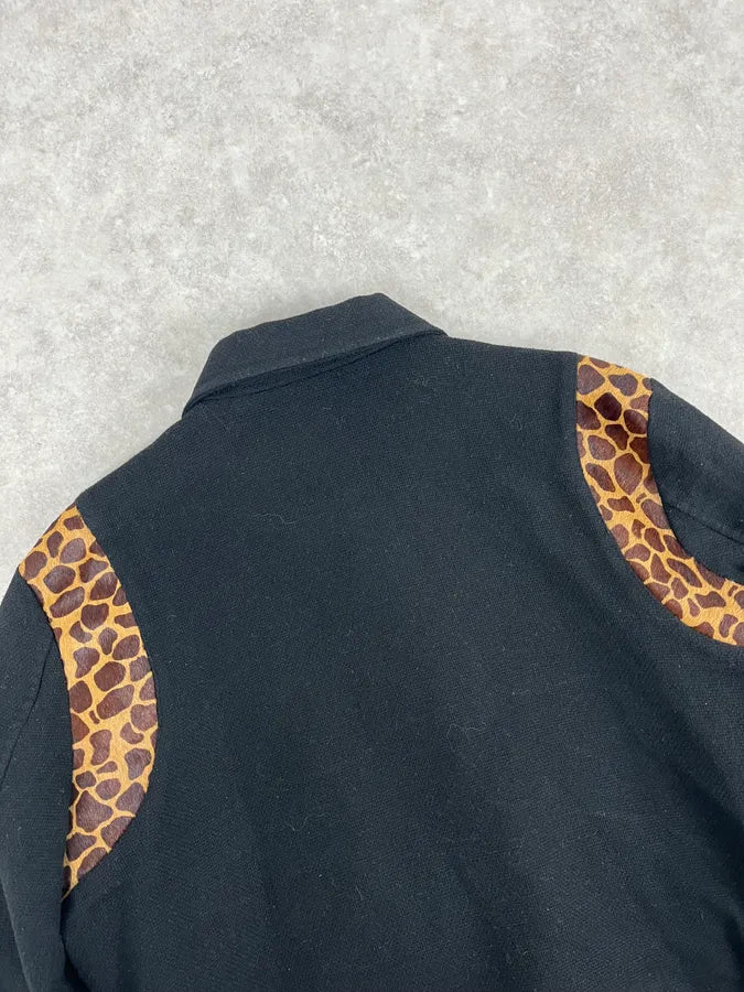 AW2012 Saint Laurent Leopard Black Wool Teddy Bomber Jacket VQUOoch 6