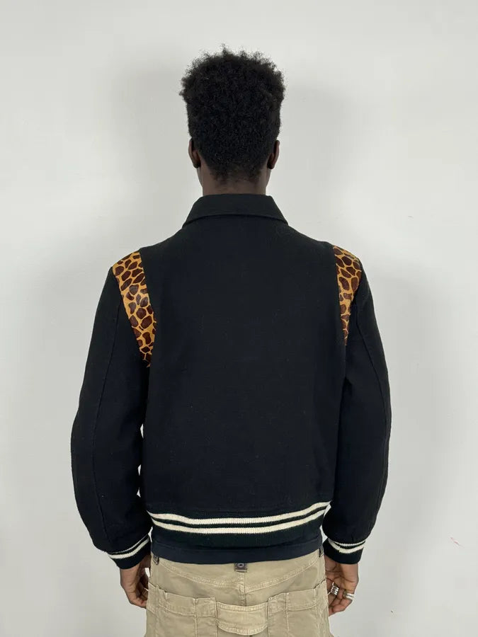 AW2012 Saint Laurent Leopard Black Wool Teddy Bomber Jacket VQUOoch 2