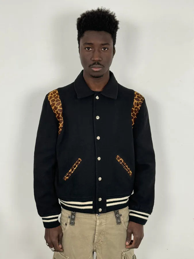 AW2012 Saint Laurent Leopard Black Wool Teddy Bomber Jacket VQUOoch 1