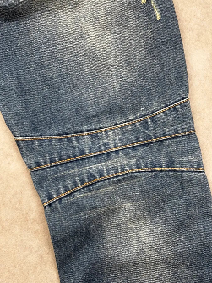 AW2013 Balmain Blue Denim Distressed Biker Jeans UaAJPkt 8