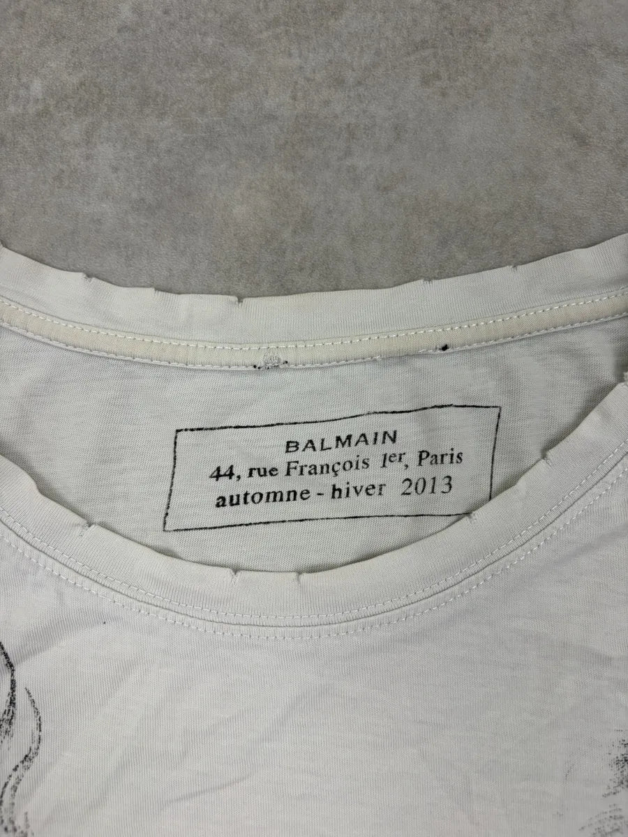 AW2013 Balmain Cream Cray Dragon Graphic T-Shirt MHlxNMZ 4