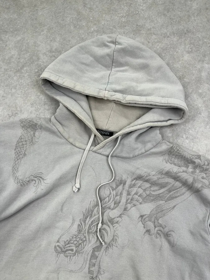 AW2013 Balmain Dragon Side Zip Grey Hoodie rwlTcCP 4