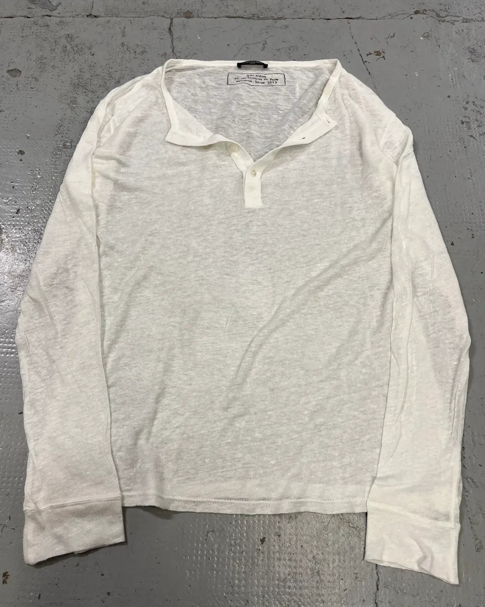 AW2013 Balmain White Transparent Henley Lonsgleeve yoEGHXj 3
