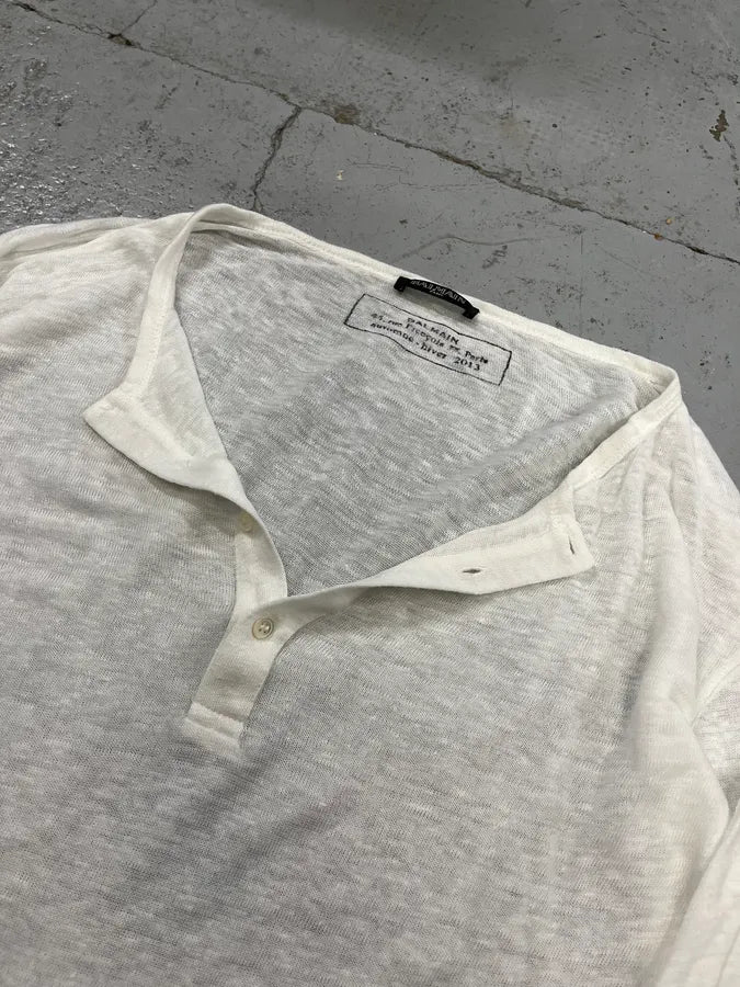 AW2013 Balmain White Transparent Henley Lonsgleeve yoEGHXj 4