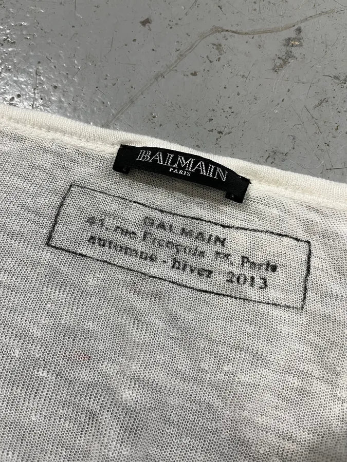 AW2013 Balmain White Transparent Henley Lonsgleeve yoEGHXj 7