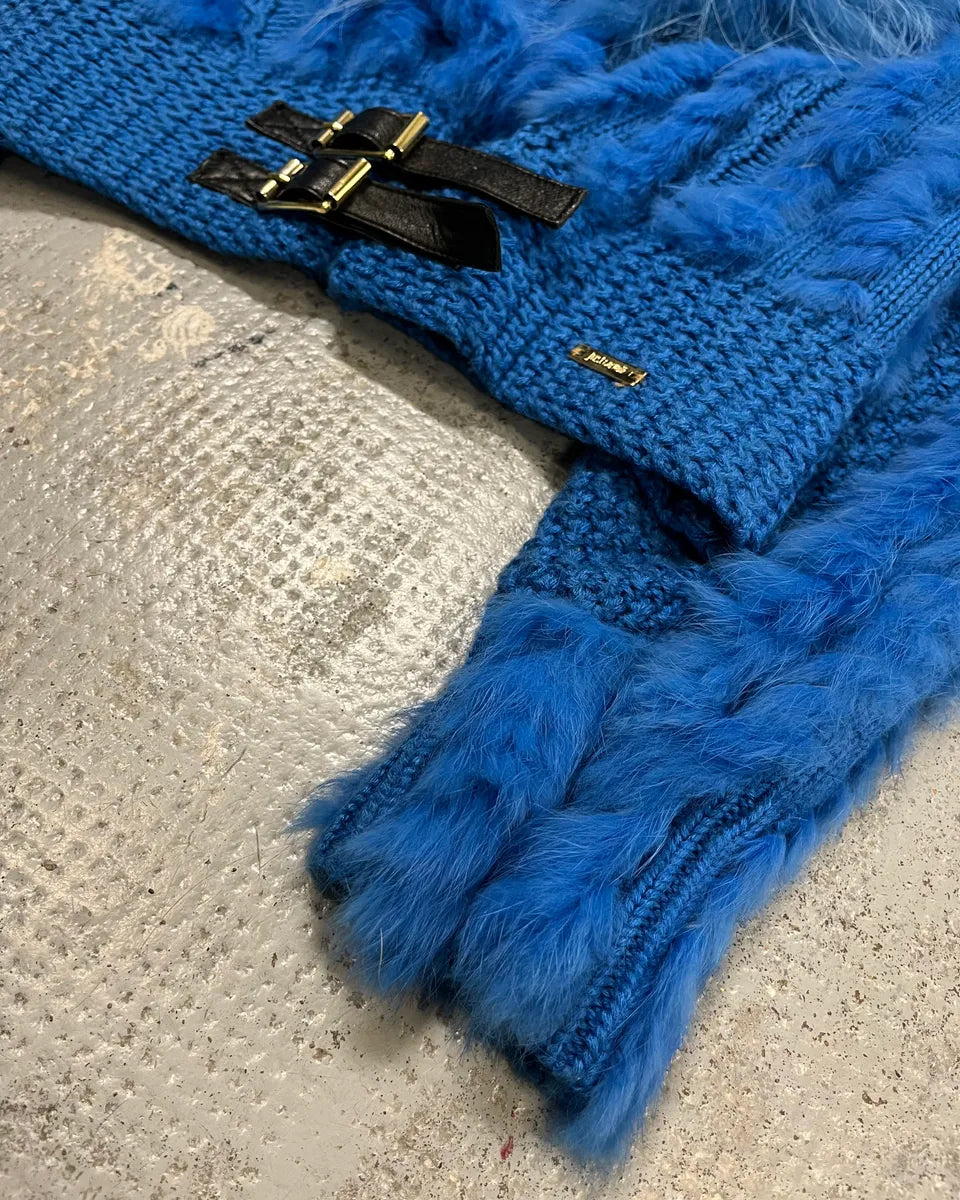 AW2013 Cavalli Blue Knit Faux Fur Collar Cardigan VtldQQq 5