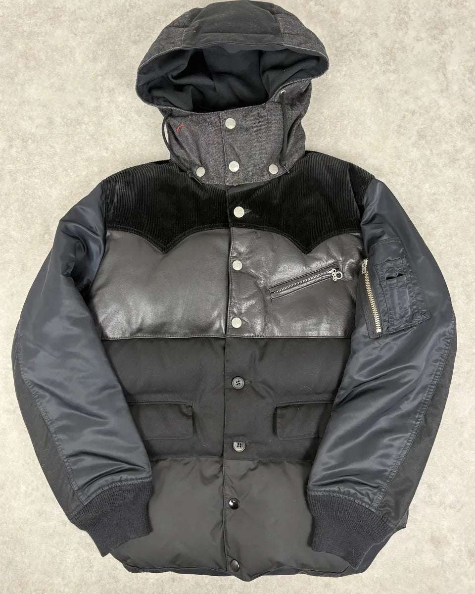 AW2013 Comme des Garçons Ganryu Black Leather Hooded Puffer Nylon Jacket ysgmQMy 0