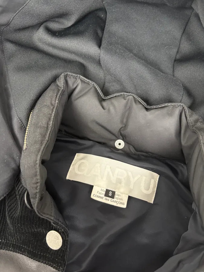 AW2013 Comme des Garçons Ganryu Black Leather Hooded Puffer Nylon Jacket ysgmQMy 11