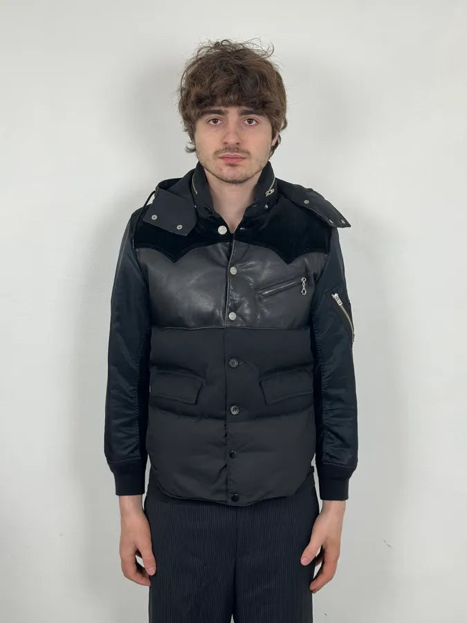 AW2013 Comme des Garçons Ganryu Black Leather Hooded Puffer Nylon Jacket ysgmQMy 2
