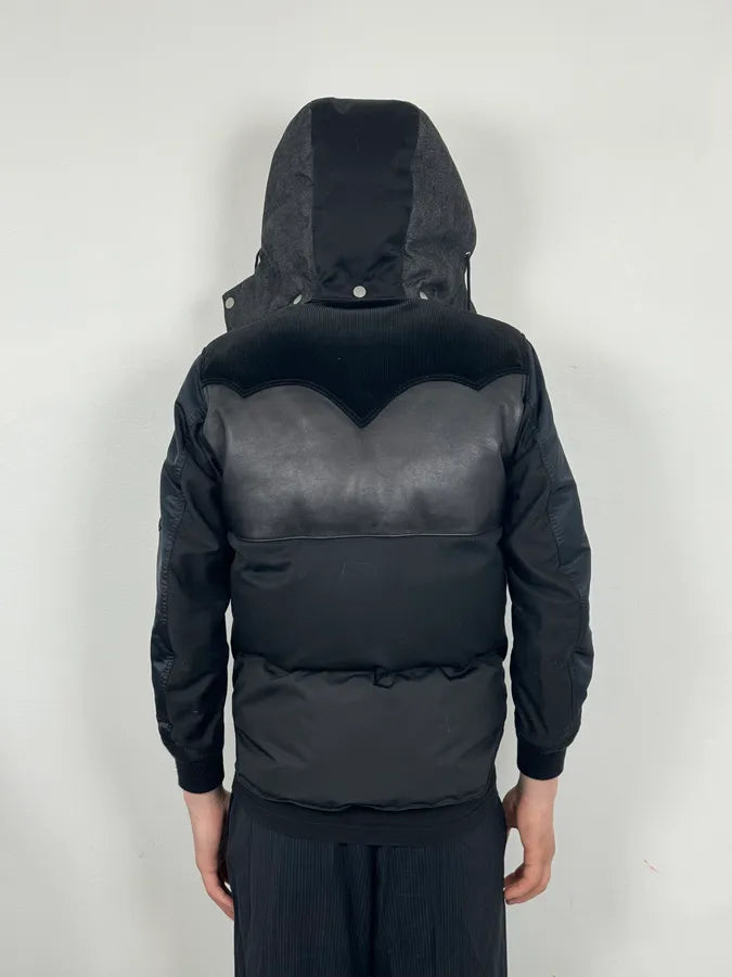 AW2013 Comme des Garçons Ganryu Black Leather Hooded Puffer Nylon Jacket ysgmQMy 4