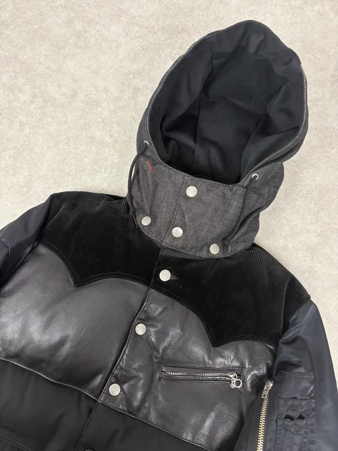 AW2013 Comme des Garçons Ganryu Black Leather Hooded Puffer Nylon Jacket ysgmQMy 5