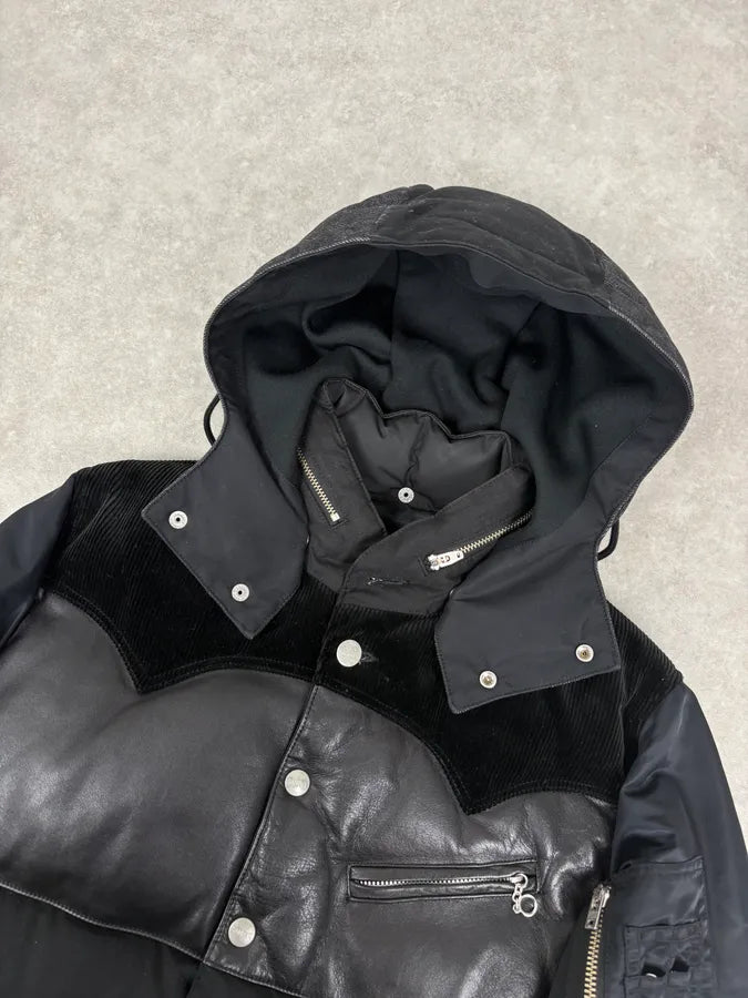 AW2013 Comme des Garçons Ganryu Black Leather Hooded Puffer Nylon Jacket ysgmQMy 6