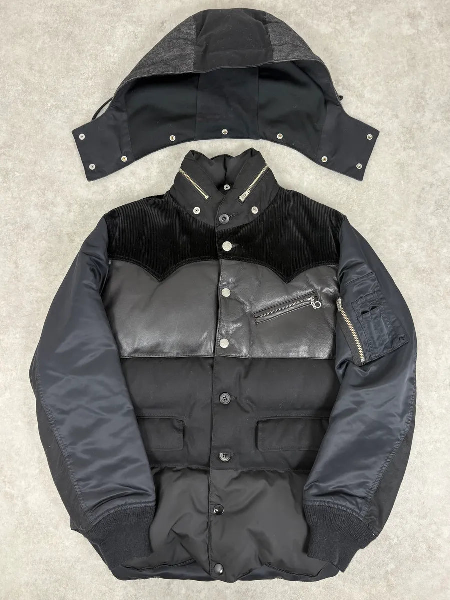 AW2013 Comme des Garçons Ganryu Black Leather Hooded Puffer Nylon Jacket ysgmQMy 7