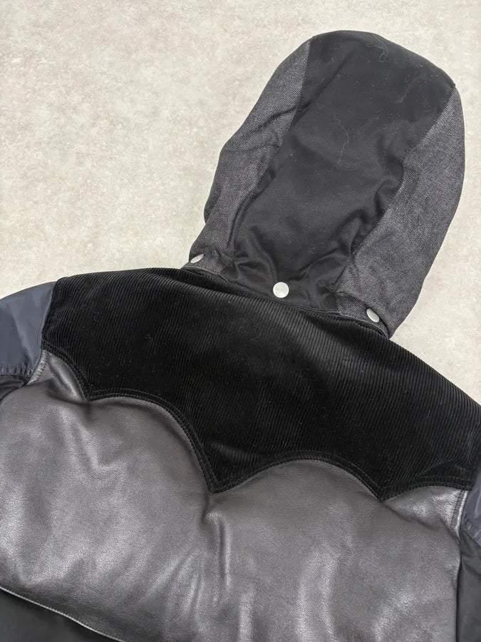 AW2013 Comme des Garçons Ganryu Black Leather Hooded Puffer Nylon Jacket ysgmQMy 9