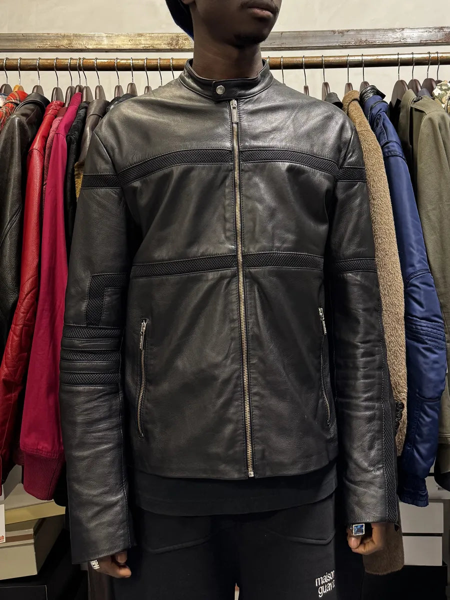 AW2013 Dirk Bikkembergs Black Contemporary Biker Leather Jacket sXyiAXQ 0