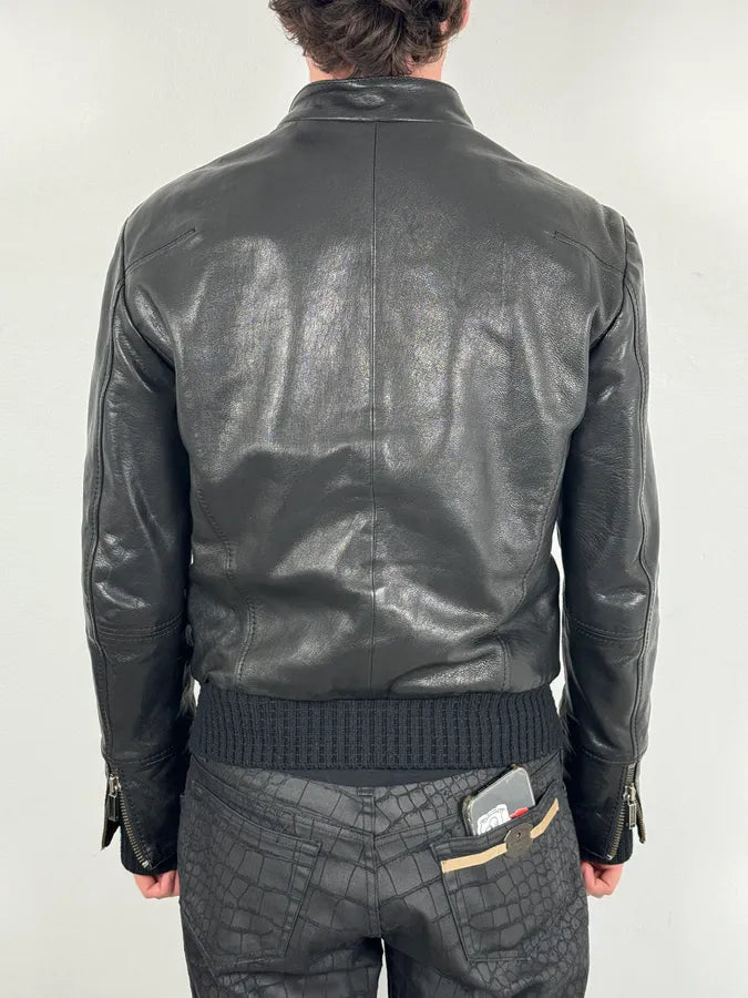 AW2008 Dirk Bikkembergs Black Premium Mafia Leather Jacket YueAllw 2