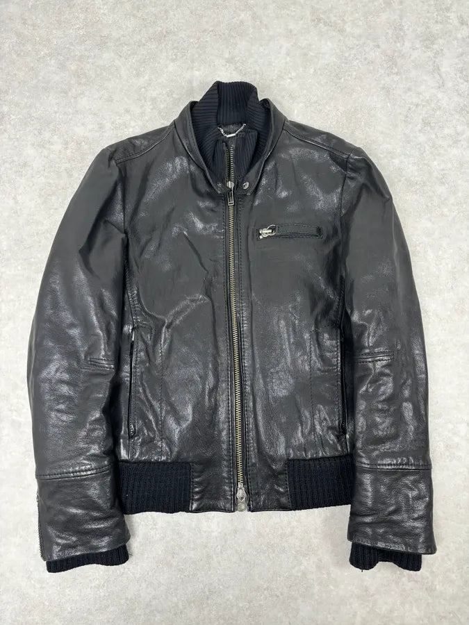 AW2008 Dirk Bikkembergs Black Premium Mafia Leather Jacket YueAllw 0