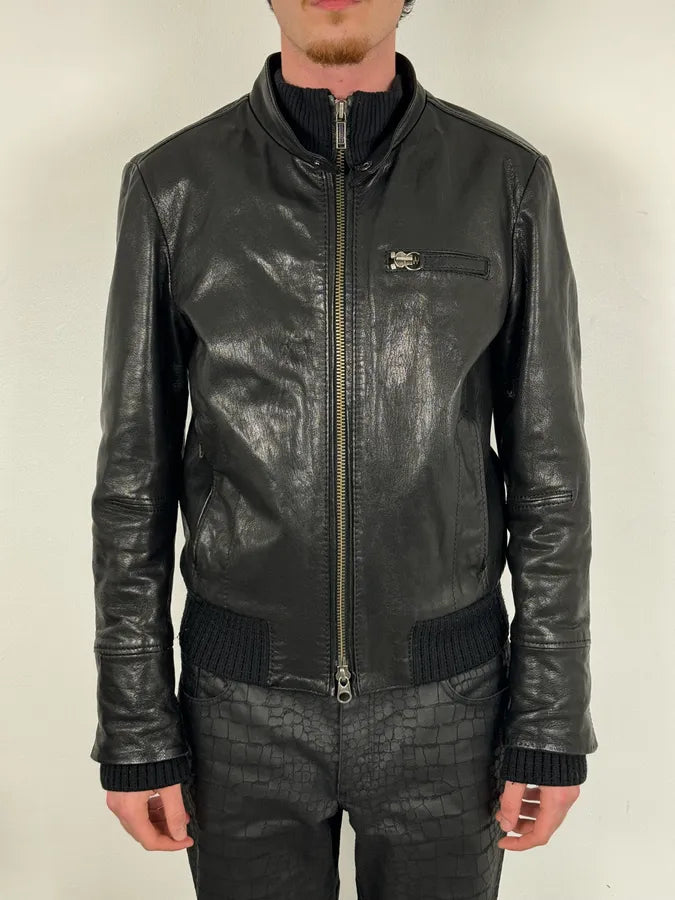 AW2008 Dirk Bikkembergs Black Premium Mafia Leather Jacket YueAllw 1