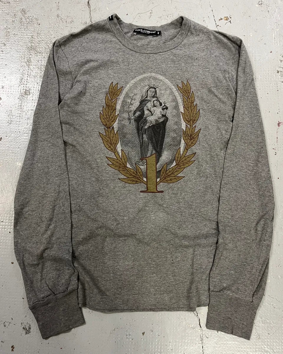 AW2013 Dolce & Gabbana Grey Distressed Religious Icon Longsleeve aoLHfPs 0