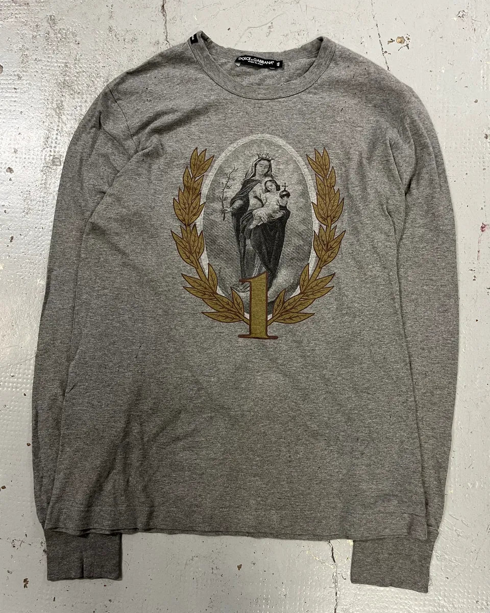 AW2013 Dolce & Gabbana Grey Distressed Religious Icon Longsleeve aoLHfPs 3