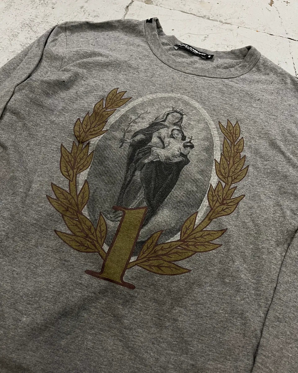 AW2013 Dolce & Gabbana Grey Distressed Religious Icon Longsleeve aoLHfPs 6