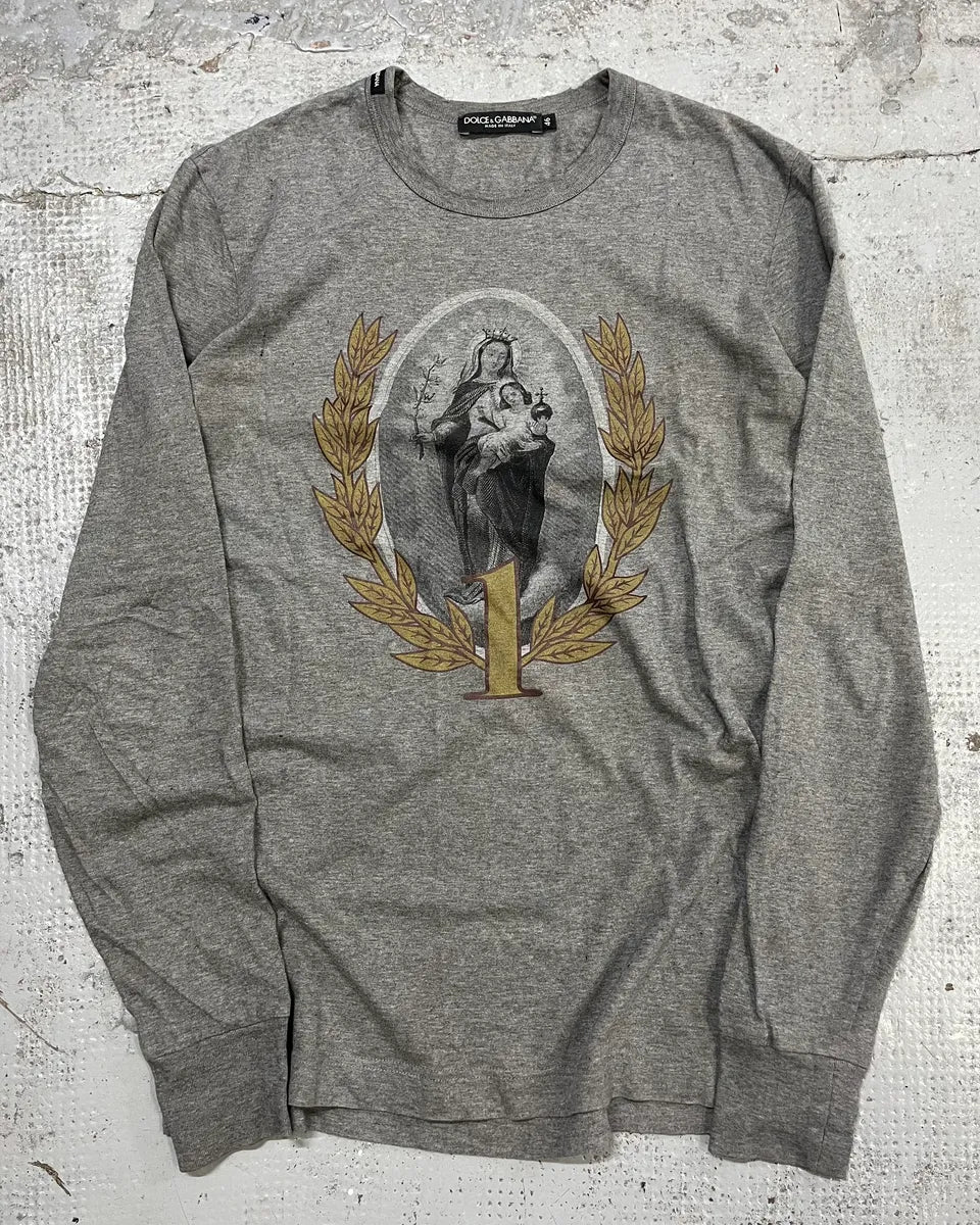 AW2013 Dolce & Gabbana Grey Madonna Religious Iconography Longsleeve T-Shirt CmfOqtU 2