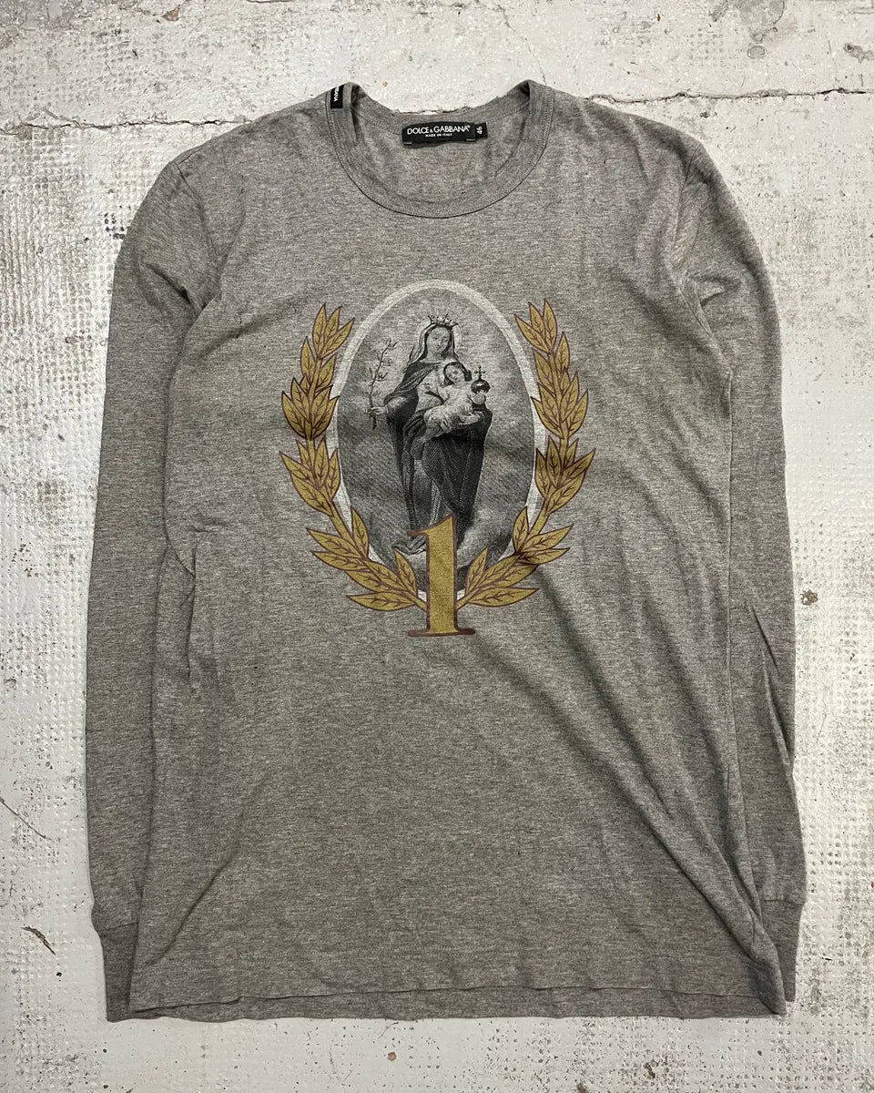 AW2013 Dolce & Gabbana Grey Madonna Religious Iconography Longsleeve T-Shirt CmfOqtU 3