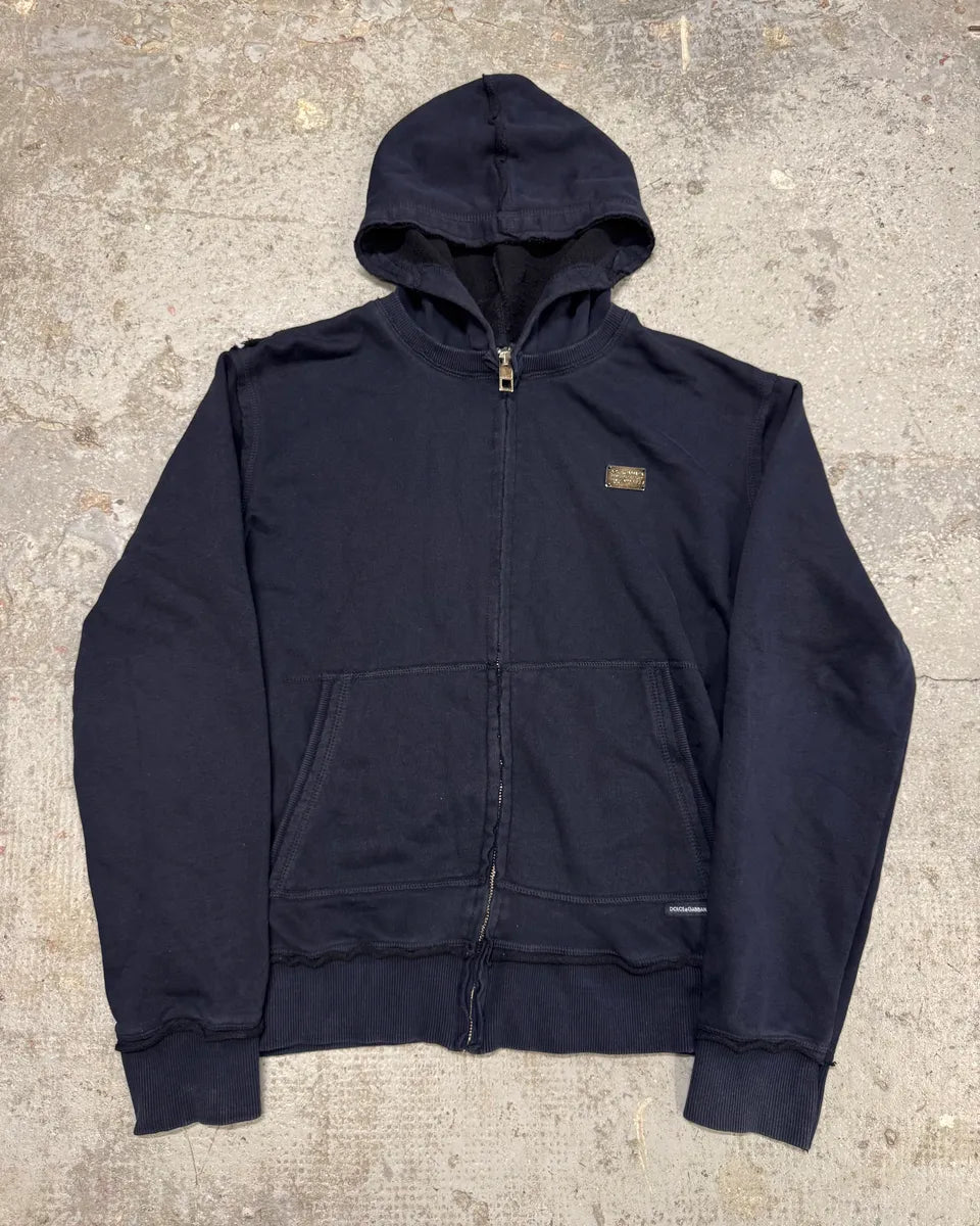 AW2013 Dolce & Gabbana Navy Hooded Zip-up Sweatshirt (L/XL) qMtiTez 0