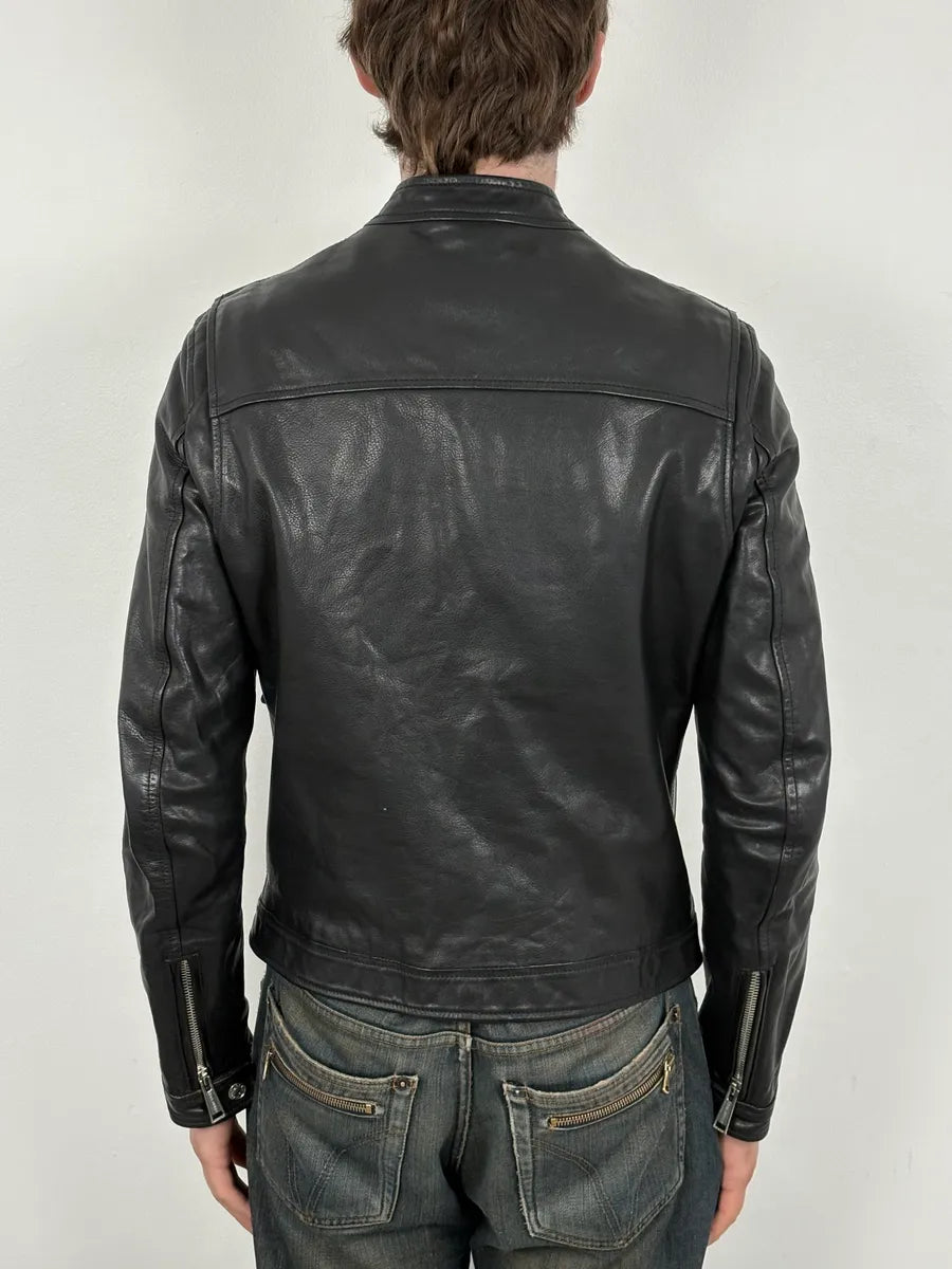 AW2013 Dsquared2 Black & Beige Biker Leather Jacket JZyKspd 2