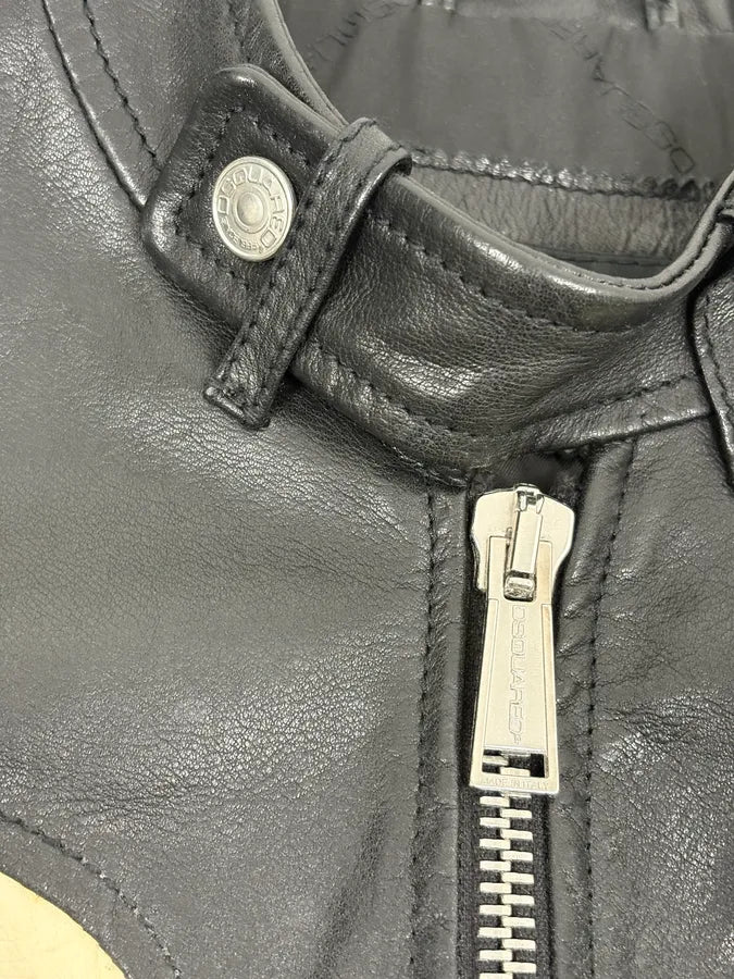AW2013 Dsquared2 Black & Beige Biker Leather Jacket JZyKspd 8