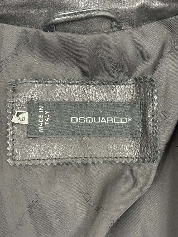 AW2013 Dsquared2 Black & Beige Biker Leather Jacket JZyKspd 9