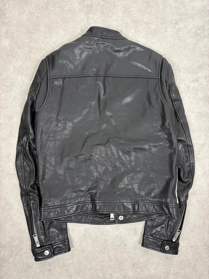AW2013 Dsquared2 Black & Beige Biker Leather Jacket JZyKspd 5