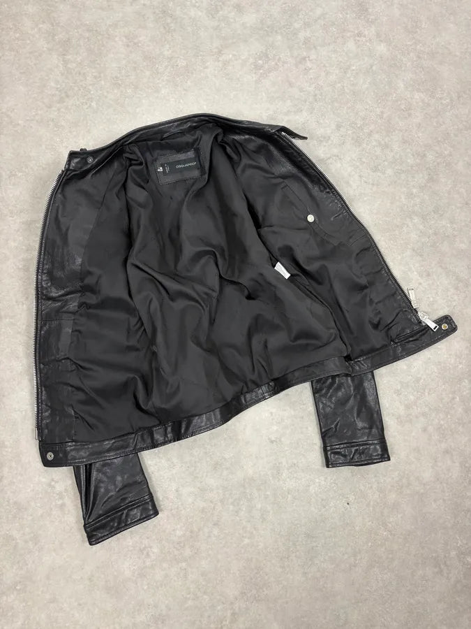 AW2013 Dsquared2 Black & Beige Biker Leather Jacket JZyKspd 6