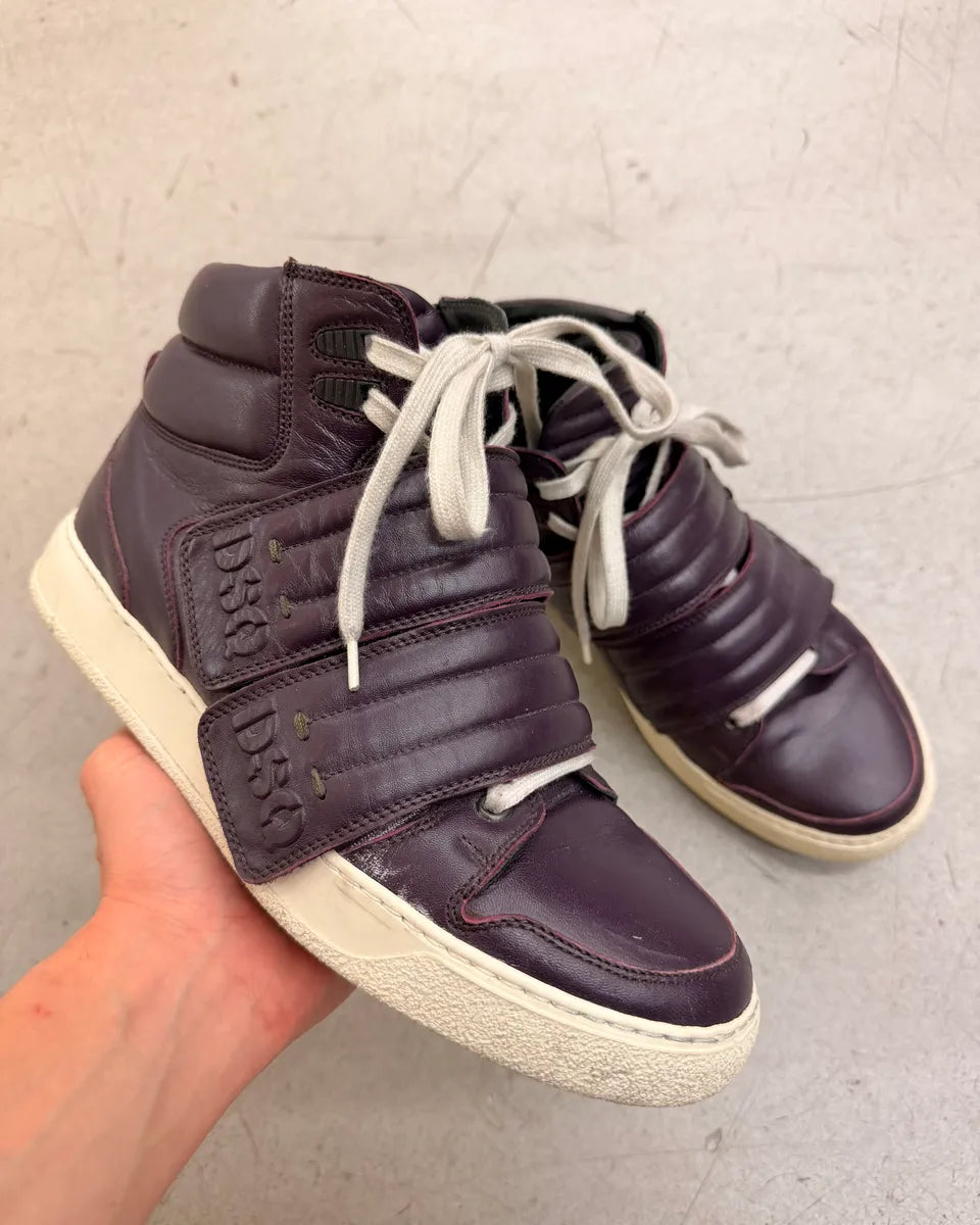 AW2013 Dsquared2 Burgundy Leather Quilted Velcro High Sneakers ZvAnWoj 0
