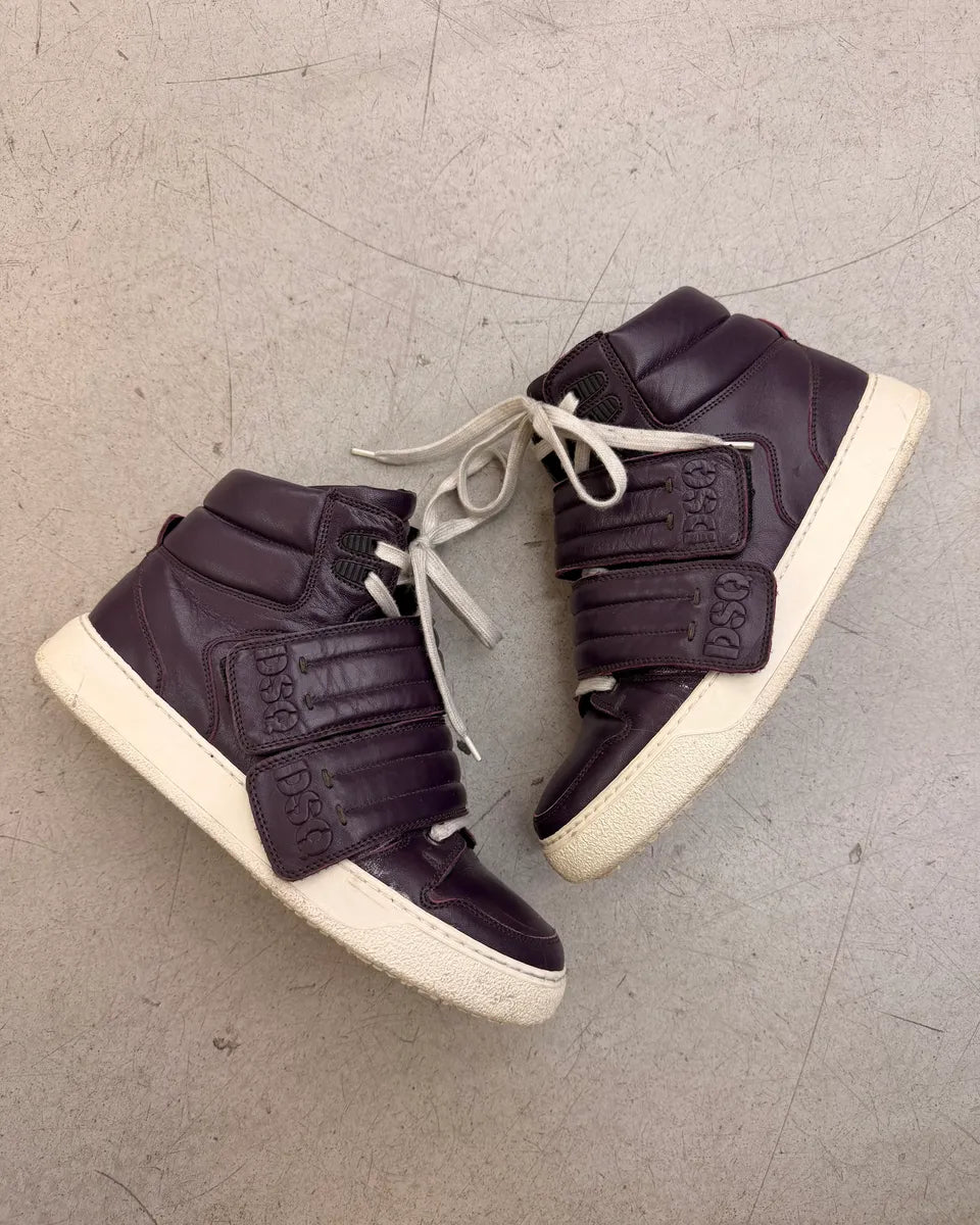 AW2013 Dsquared2 Burgundy Leather Quilted Velcro High Sneakers ZvAnWoj 3