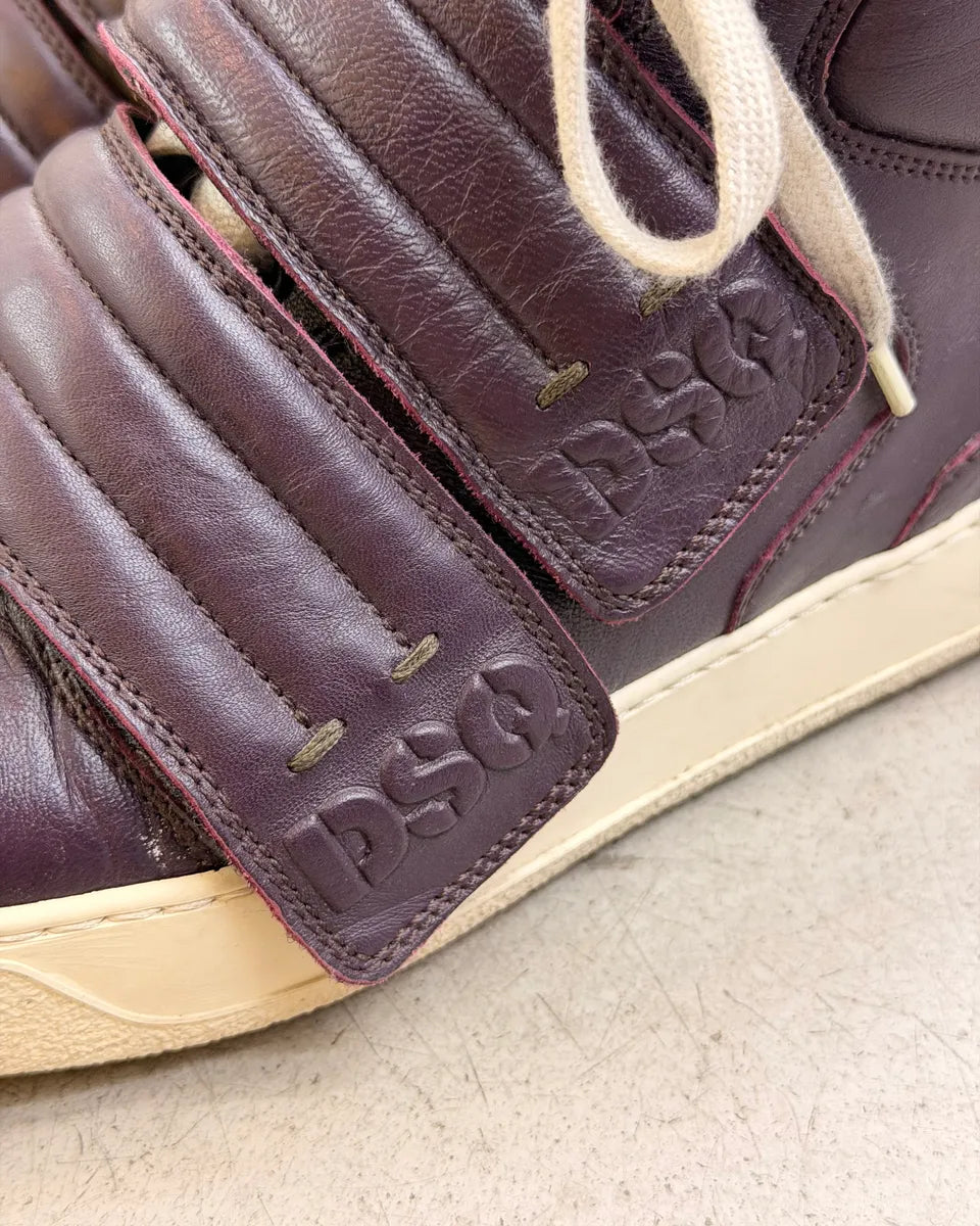 AW2013 Dsquared2 Burgundy Leather Quilted Velcro High Sneakers ZvAnWoj 6
