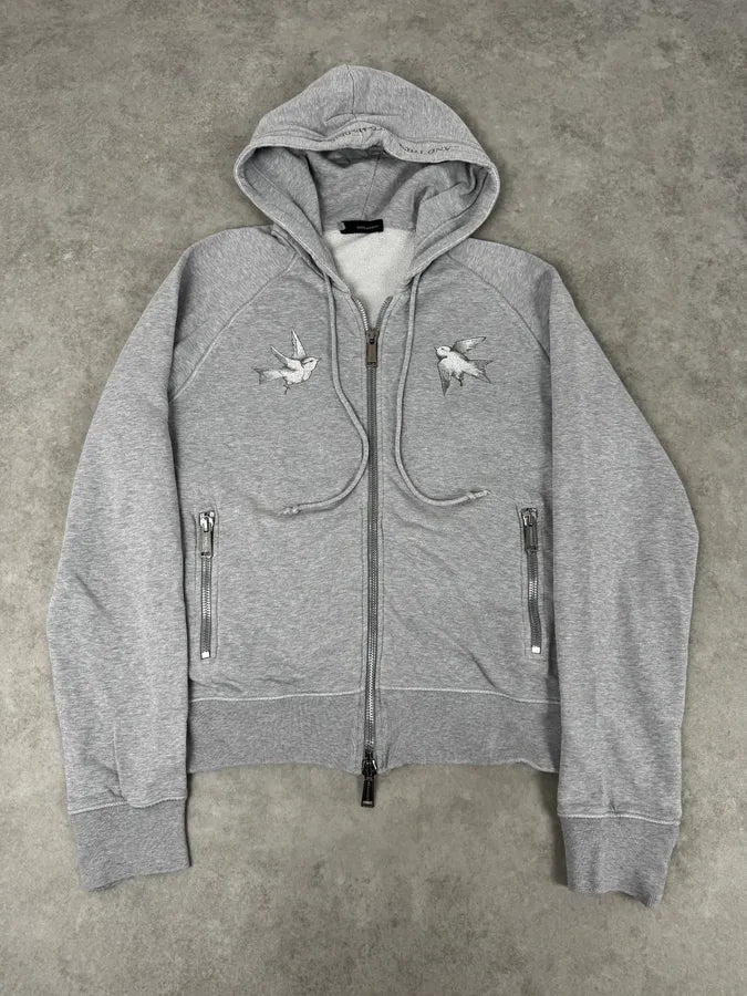 AW2006 Dsquared2 Grey & White Birdies Zip-Up Hooded Sweater nPKSNdO 0