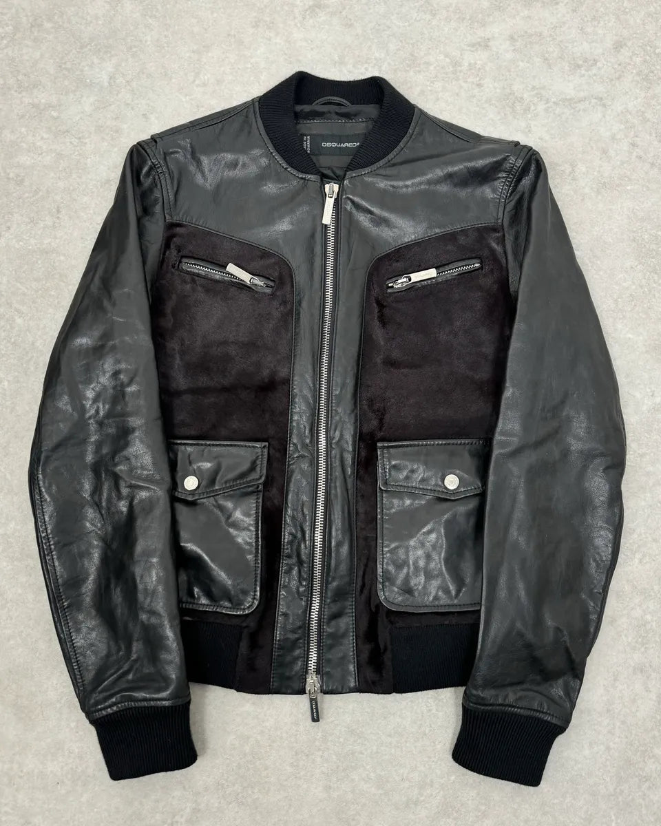 AW2013 Dsquared2 Hybrid Fur Black & Brown Leather Jacket nobgIDo 0