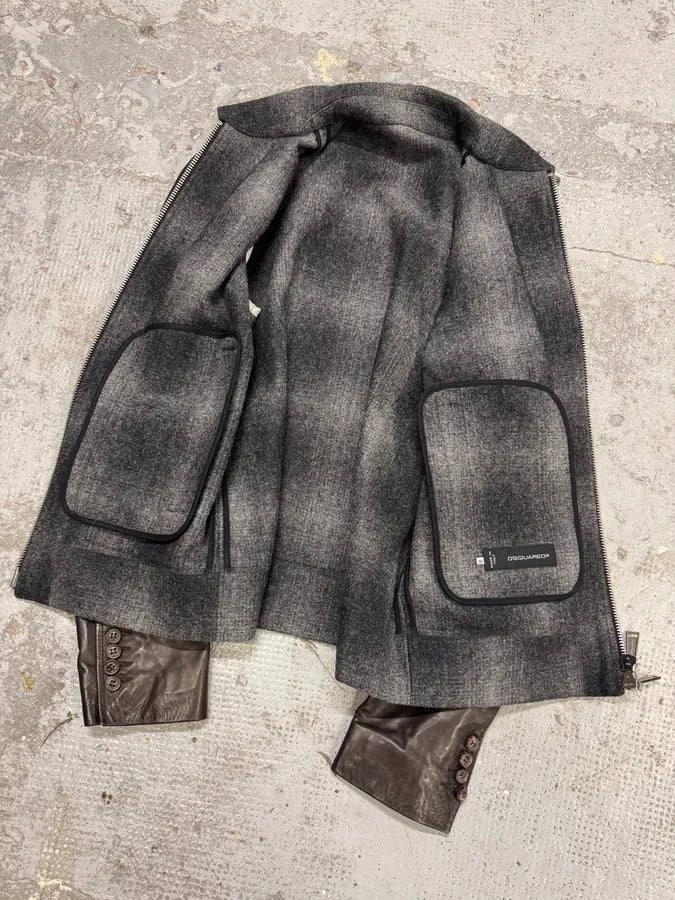 AW2013 Dsquared2 Hybrid Wool Leather Jacket OvwRROE 10