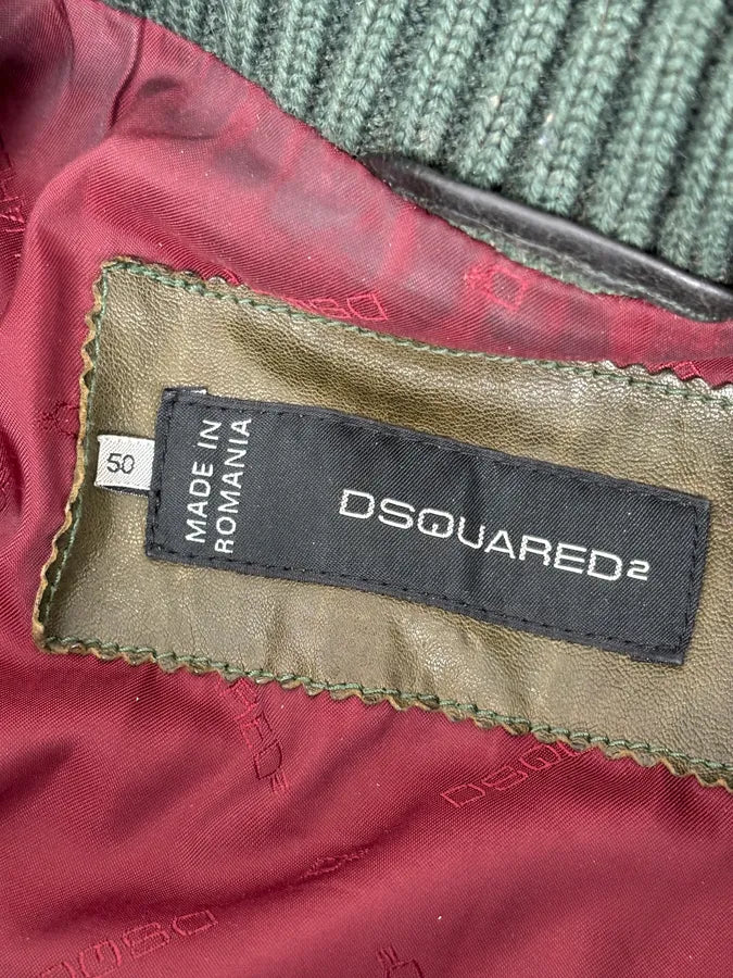 AW2013 Dsquared2 Khaki Biker Layered Double Zip Leather Jacket  KuSjcno 11