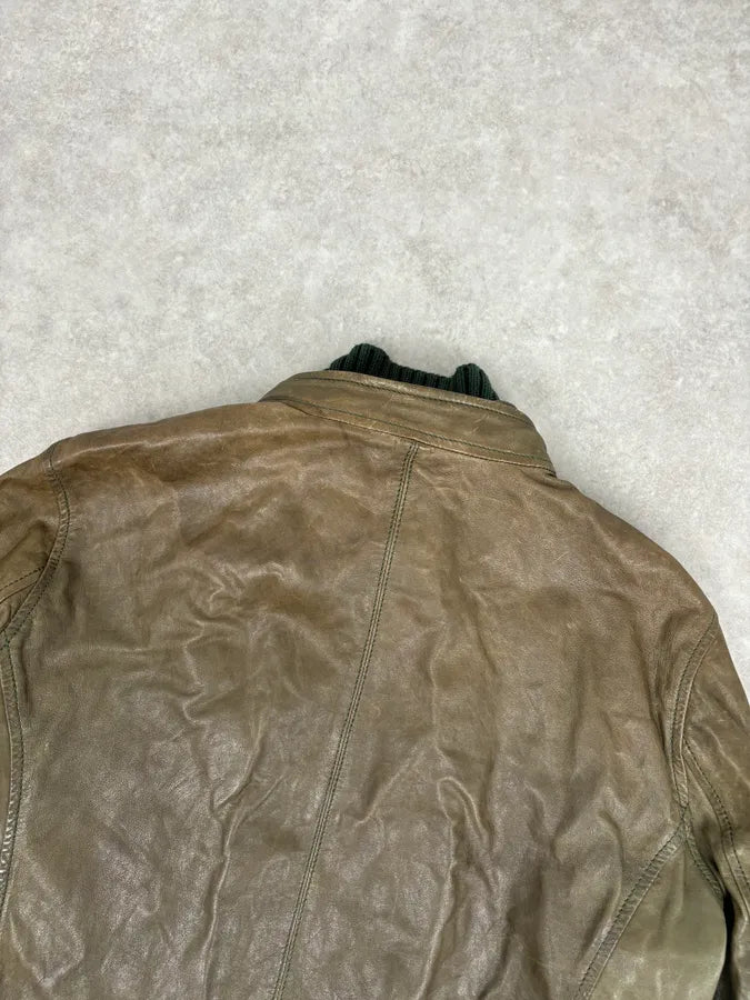 AW2013 Dsquared2 Khaki Biker Layered Double Zip Leather Jacket  KuSjcno 7
