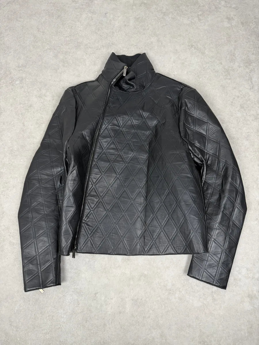 AW2013 Emporio Armani Black Asymmetrical Losange Leather Jacket OupnNbO 0