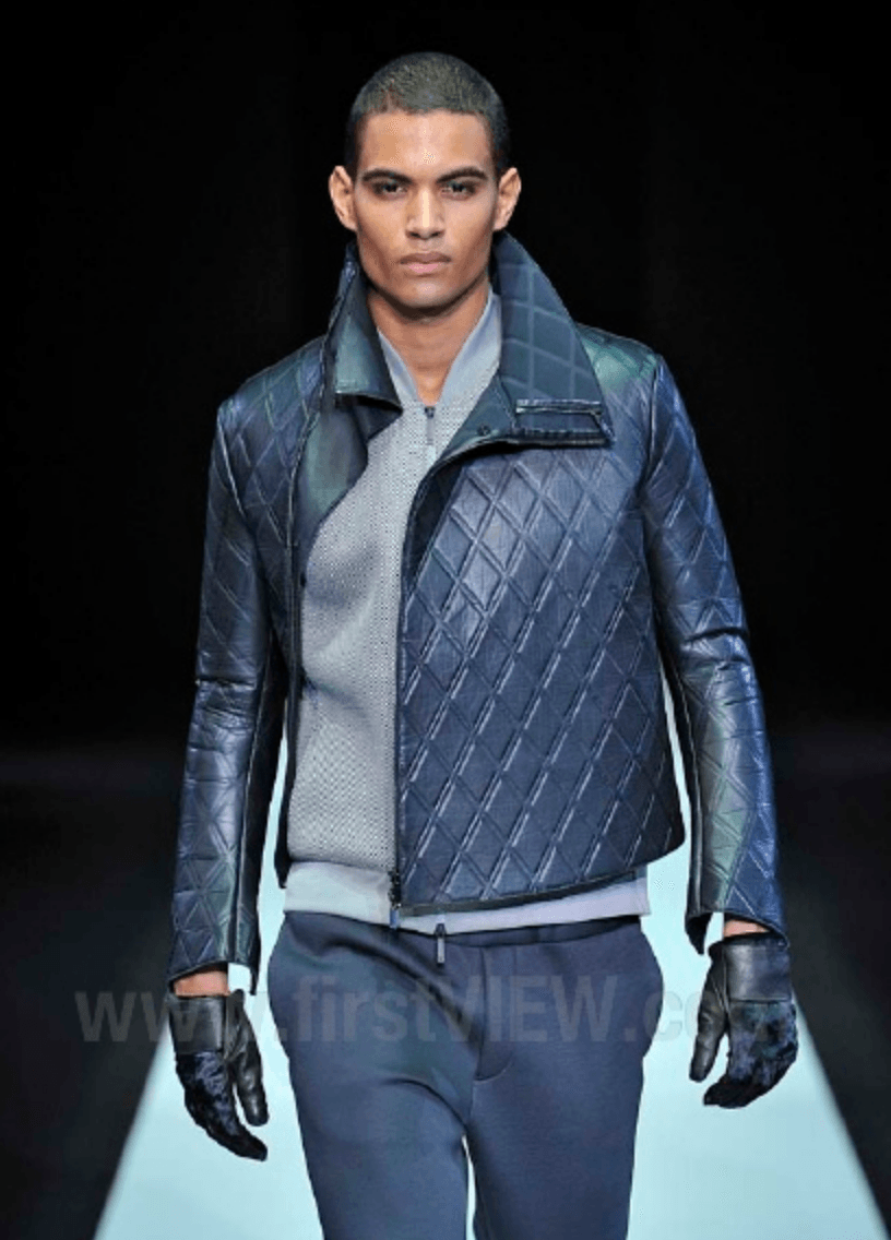 AW2013 Emporio Armani Black Asymmetrical Losange Leather Jacket OupnNbO 1