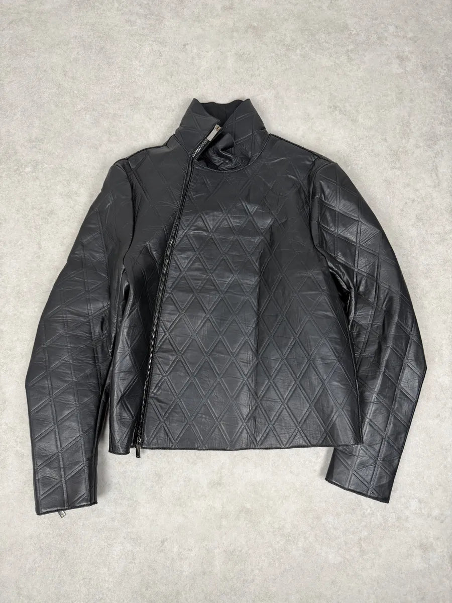 AW2013 Emporio Armani Black Asymmetrical Losange Leather Jacket OupnNbO 4