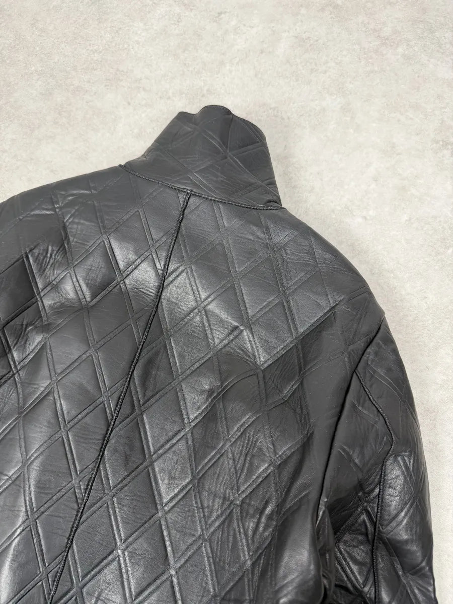 AW2013 Emporio Armani Black Asymmetrical Losange Leather Jacket OupnNbO 5