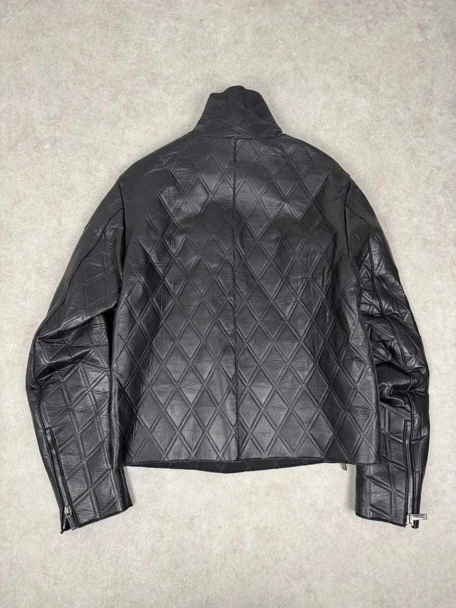 AW2013 Emporio Armani Black Asymmetrical Losange Leather Jacket OupnNbO 6