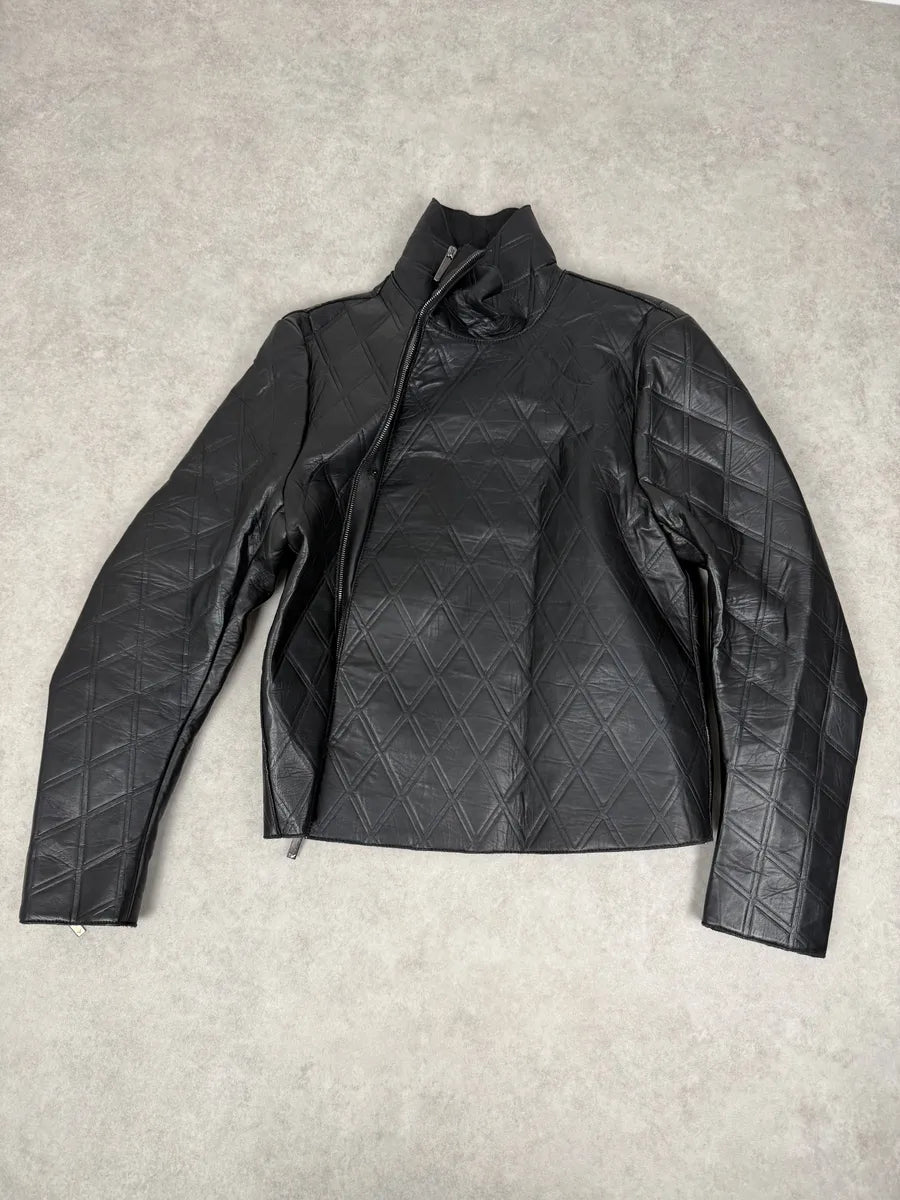 AW2013 Emporio Armani Black Asymmetrical Losange Leather Jacket OupnNbO 7