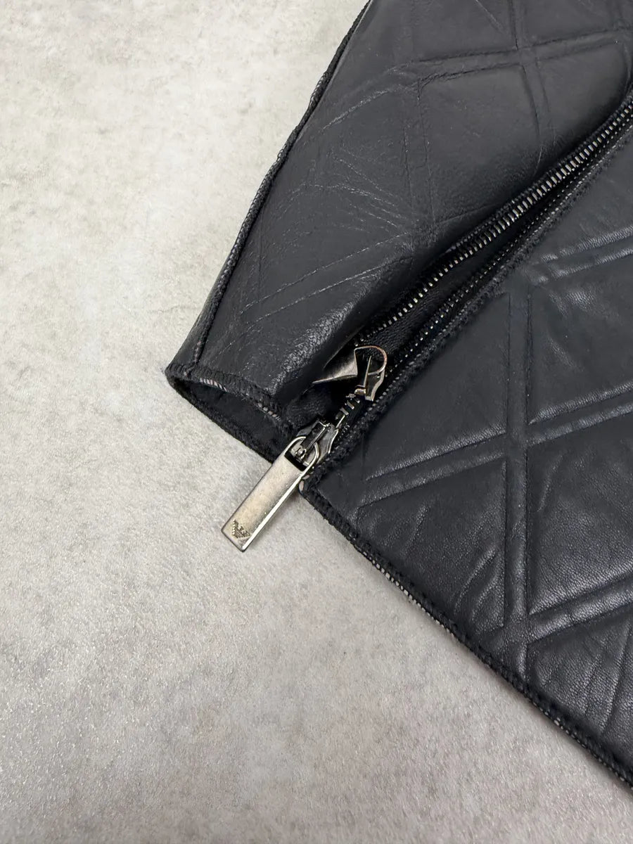 AW2013 Emporio Armani Black Asymmetrical Losange Leather Jacket OupnNbO 9