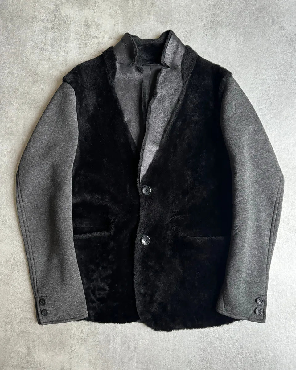 AW2013 Emporio Armani Lamb Shearling Black Hybride Blazer Jacket (L) kdQbxaB 1